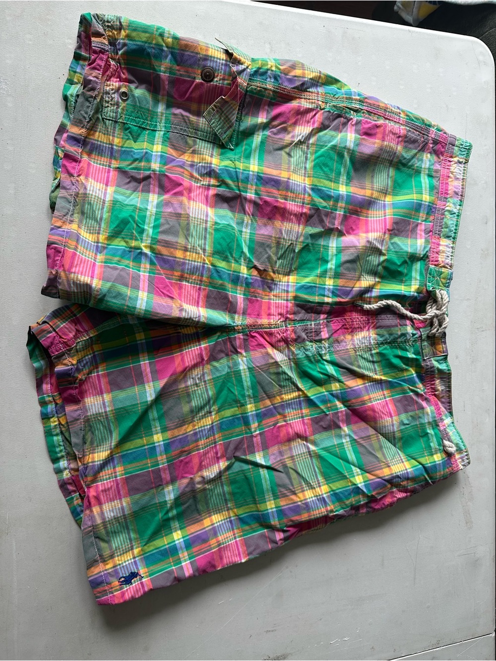 Polo Ralph Lauren 2XLT Plaid tall Green madras Board Shorts Swim Trunks Pony